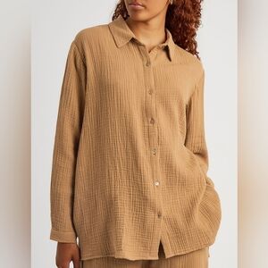 Eileen Fisher Organic Cotton Gauze Classic Collar Shirt